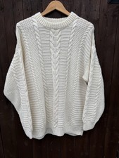 Vintage Wool Hand Knitted Chucky Cable Knit Long Line Jumper - Size XL  (UB)