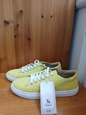 TU Trainers Yellow With Dots Size UK 5 Faux Leather Uppers Bnwt