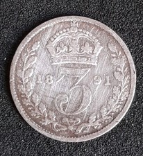 1891 3d Threepence .925 Silver QV Coin - Jubilee Head