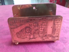 Small Brass Letter Holder Welsh Lady Spinning Wool Scene