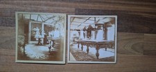 Antique Pair Of Victorian Photographs Of A Manor House Billiard Table...