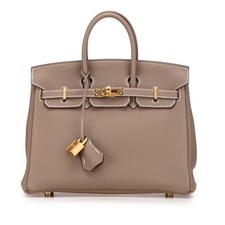 Hermès Birkin 25 Handbag in Etoupe, Greige with Gold Hardware and Togo Leather, 