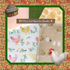 5 x Fat Quarter Bundle Hello Spring Hens Chickens Makower Chicks Quilt Sew Craft