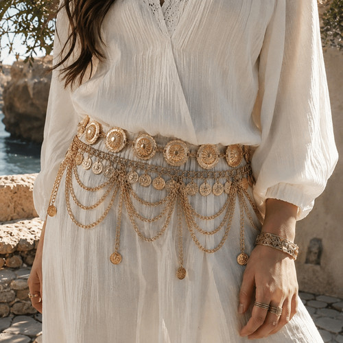 Vintage tribal coin fringe - tribal,