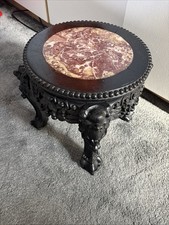 Antique Chinese Carved Hard Wood Table Marble Top 19-20th Century, Large, 13kg