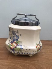 RARE VINTAGE ANTIQUE PARROT & CO BURSLEM CORONET WARE FLORAL BISCUIT BARREL