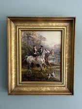Original Oleograph Heyward Hardy Lady and Gentleman Horse Riding Equestrian