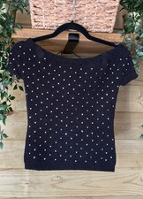 Ex Ted Baker Black Chenille Diamanté Off The Shoulder Jumper  Size 10