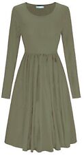 New Women Ladies Frankie Swing Dress Flared Skater Jersey Long Sleeve Midi Plus.