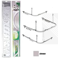 EcoSpa Shower Curtain Track Hanging Rail Pole Multi Shapes Chrome White Easy Fit