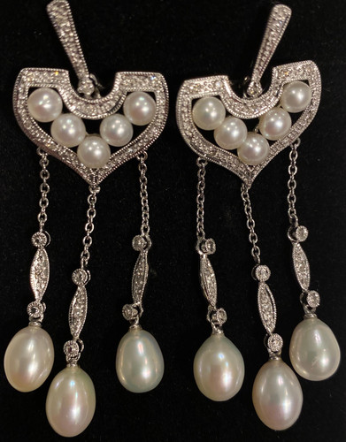 14k white gold pearl - 14k, diamond