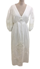 M&S Women's Sun Dress Size 16R White Crochet Trim Cotton Waisted Midaxi New F1