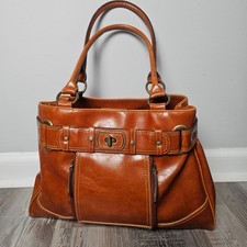 Cognac Leather Belted Satchel