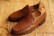 Grenson Tan Brown Woven Leather Loafers Shoes Men's UK 7 US 8 EU 41