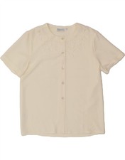VINTAGE Womens Short Sleeve Shirt Blouse UK 14 Large  Off White Polyester CB05