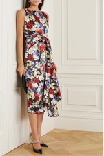 Erdem RRP $2982 Rozaria Silk Floral Poppy Midi Tie Designer Dress
