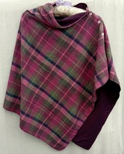 Earth Squared Wool Tweed Button-Shoulder Cape Pink Plum Green Blue Preworn V Gd