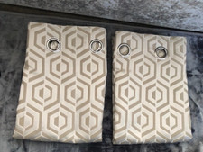 NEXT CHAMPAGNE NATURAL LUXE GEO JACQUARD EYELET LINED CURTAINS 168x183 CM (66X72