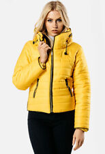 Womens Mustard Quilted Puffer Bomber Jacket 