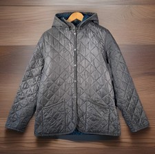 Lavenham Womens Quilted Hooded Jacket Snap UK 14 Grey Lightweight Riding Coat