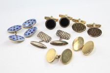 Sterling Silver Cufflinks Gold Tone Enamel Stone Set Vintage x 5 (53g)