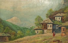 Antique oil painting landscape