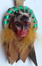 VINTAGE Keyring Brown Leather Suede Hide key Fob American Red Indian Cheif Head 