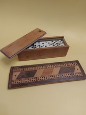 Vintage Dominoes Set And Cribbage Board / Games / Tabletop (B2819)
