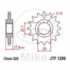 Sprocket 14 Teeth Pitch 520 Small Insertion - Int. Dia. 21.7/25 726.11.22