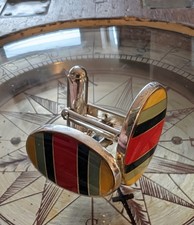 Mappin & Webb Silver Enameled Striped Cufflinks In Original Case