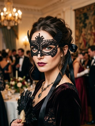 Black venetian lace masquerade - lace,