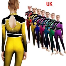 UK Girl's Gymnastic Leotard Full Body Unitard Catsuit Long Sleeve Ballet Dance