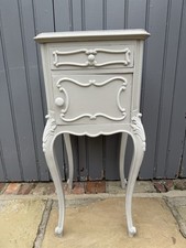 Vintage Antique French Side Table Bed Side Cabinet Wood Painted Grey Cupboard