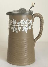 Victorian Bedford Works Paxton Shape Brown Jasperware Hot Water Jug Pewter Lid