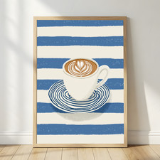 Blue Stripe Coffee Wall Art