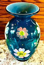 VHTF Fenton* INDIGO BLUE OVERLAY FLORAL & BUTTERFLIES VASE** Gabriella Miller
