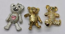 Vtg Bulk Lot Of 2 Gold Tone Teddy Bear Brooch & Articulated Silver Tone Pendant