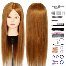 100% Real Hair Training Head Hairdressing Mannequin Doll With Braiding Set&Clamp