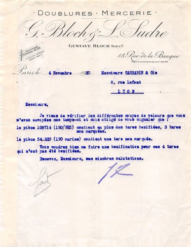 1930 mercerie liners bloch - 1930,