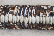 25 BRACELETS MIX BROWN BLACK CREAM FABRIC COWRIE SHELL ADJUSTABLE WHOLESALE/b001