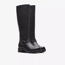 Clarks Ladies HEARTH RAE Black Leather Knee High Boots Size UK 5 G