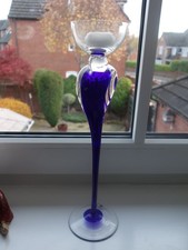 Dark blue hand crafted glass ornament/candle holder made in Czech