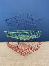 VINTAGE METAL WIRE STACKING STORAGE OFFICE DESK FILING TRAY BASKET