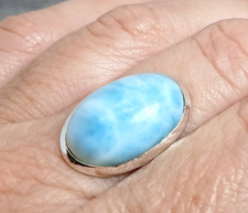 925 Silver Blue LARIMAR Ring Sz N-6.75 R915~Silverwave*uk Jewellery