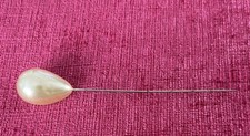 Vintage Real Teardrop Pearl Hat Pin 4 1/4” Long 3/4” Wide At Top Of Pearl