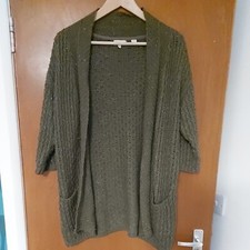 Fat Face Speckled Khaki Green Long Knit Crochet Cardigan 10