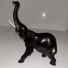 29 Cms Tall Inc Trunk Vintage Handmade Dark Brown Wooden Elephant One Tusk