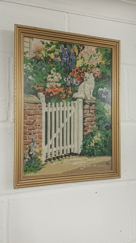 Vintage tapestry frame cat - frame,