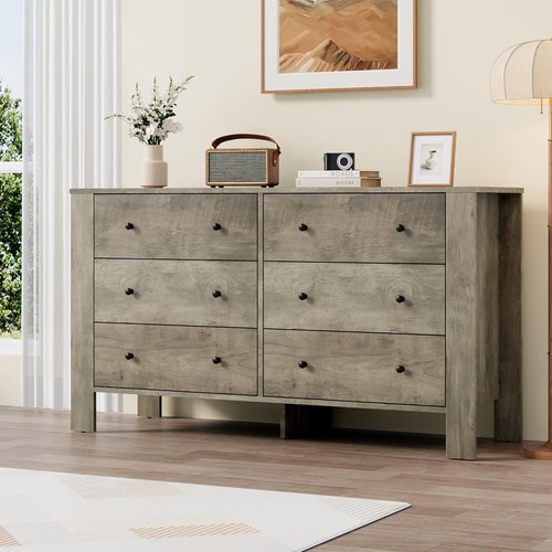 Gray drawer wide - 6-drawer, dresser