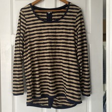 M&S Per Una. Dark Navy Tan Stripe Long Sleeve Tunic Top. Size 18 